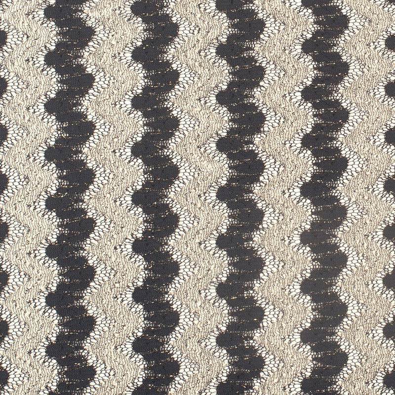 Metallic Black/Cream Zig-Zag Stretch Polyester Lacey Knit