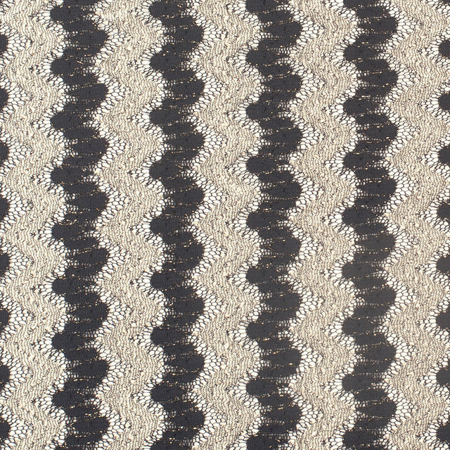 Metallic Black/Cream Zig-Zag Stretch Polyester Lacey Knit