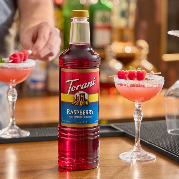 Torani Raspberry Flavoring / Fruit Syrup Plastic Bottle 1 Liter - 6/Case