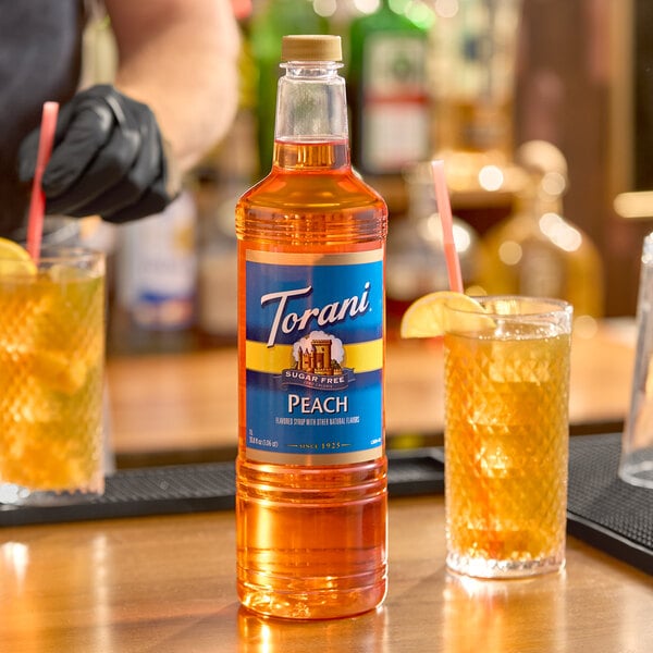 Torani Sugar-Free Peach Flavoring / Fruit Syrup Plastic Bottle 1 Liter - 6/Case