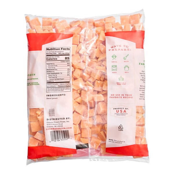 Nature Blessed IQF Diced Sweet Potato Resealable Bag 2 lb. - 6/Case