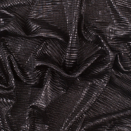 Black Crinkled Laminated Polyester Novelty Knit