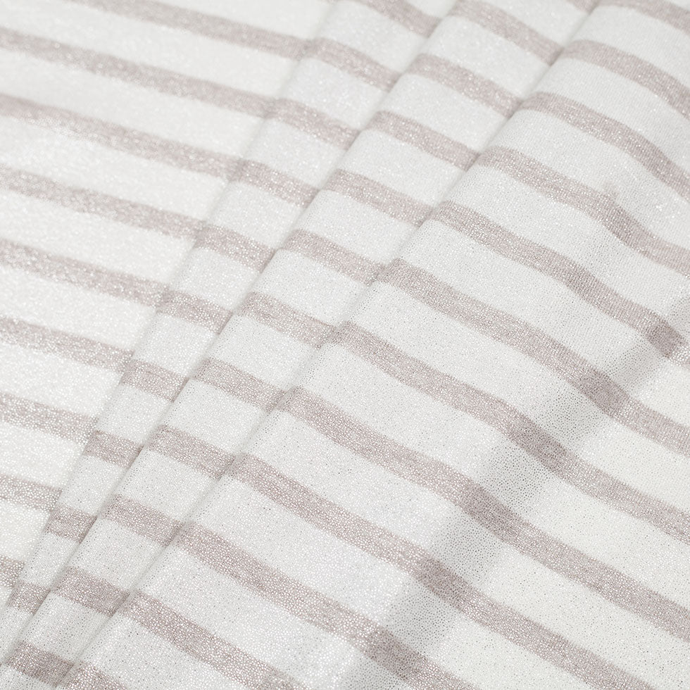 Oyster/Brown Gray Metallic Striped Cotton Jersey Knit