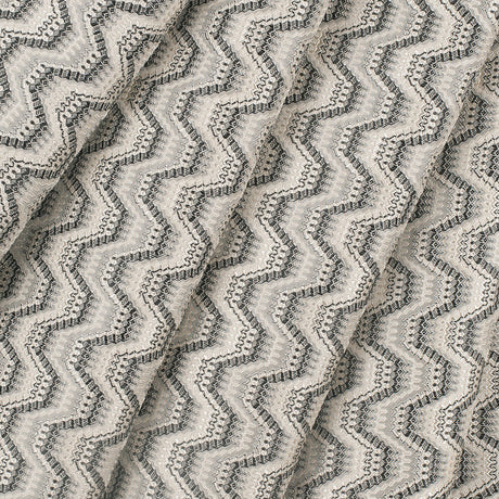 Black/Beige Geometric Zig-Zag Blended Polyester Woven