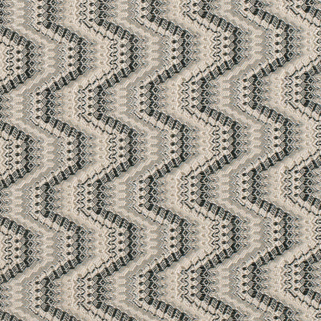 Black/Beige Geometric Zig-Zag Blended Polyester Woven
