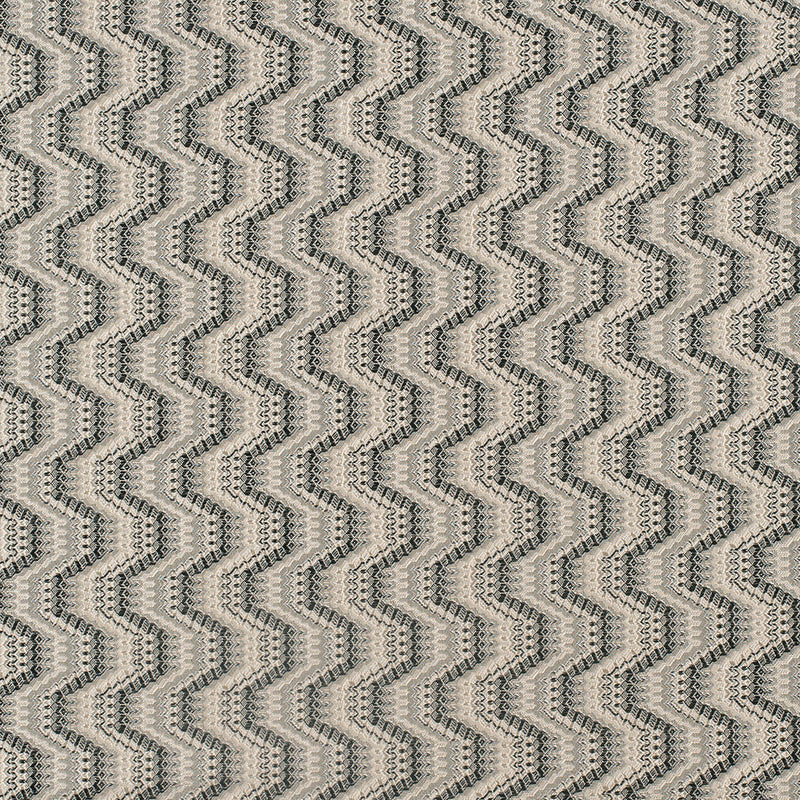 Black/Beige Geometric Zig-Zag Blended Polyester Woven