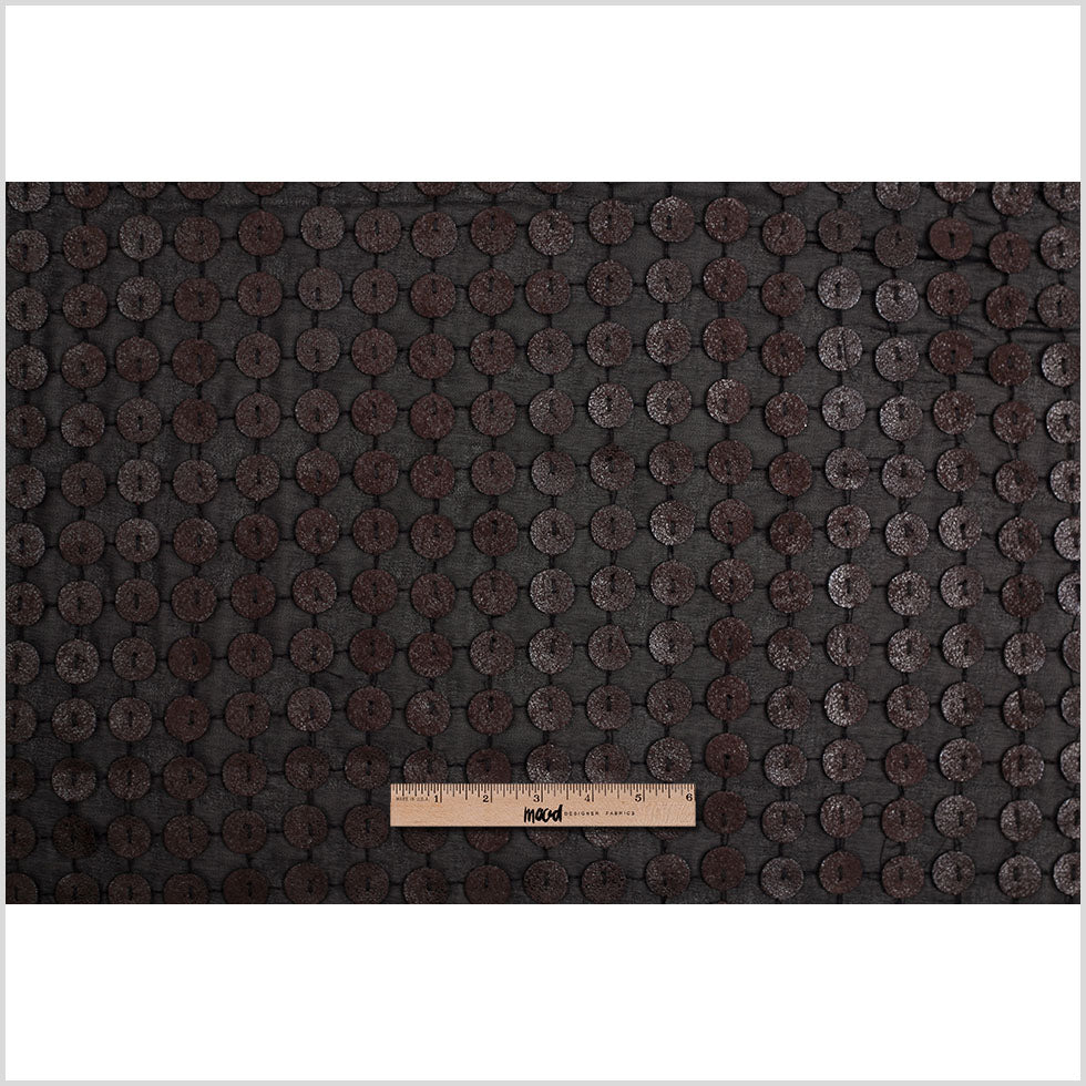 Black and Brown Circular Sequined Novelty Polyester Woven