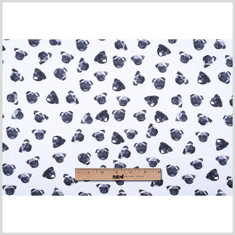Black/White Digitally Printed Pugs Stretch Neoprene/Scuba Knit
