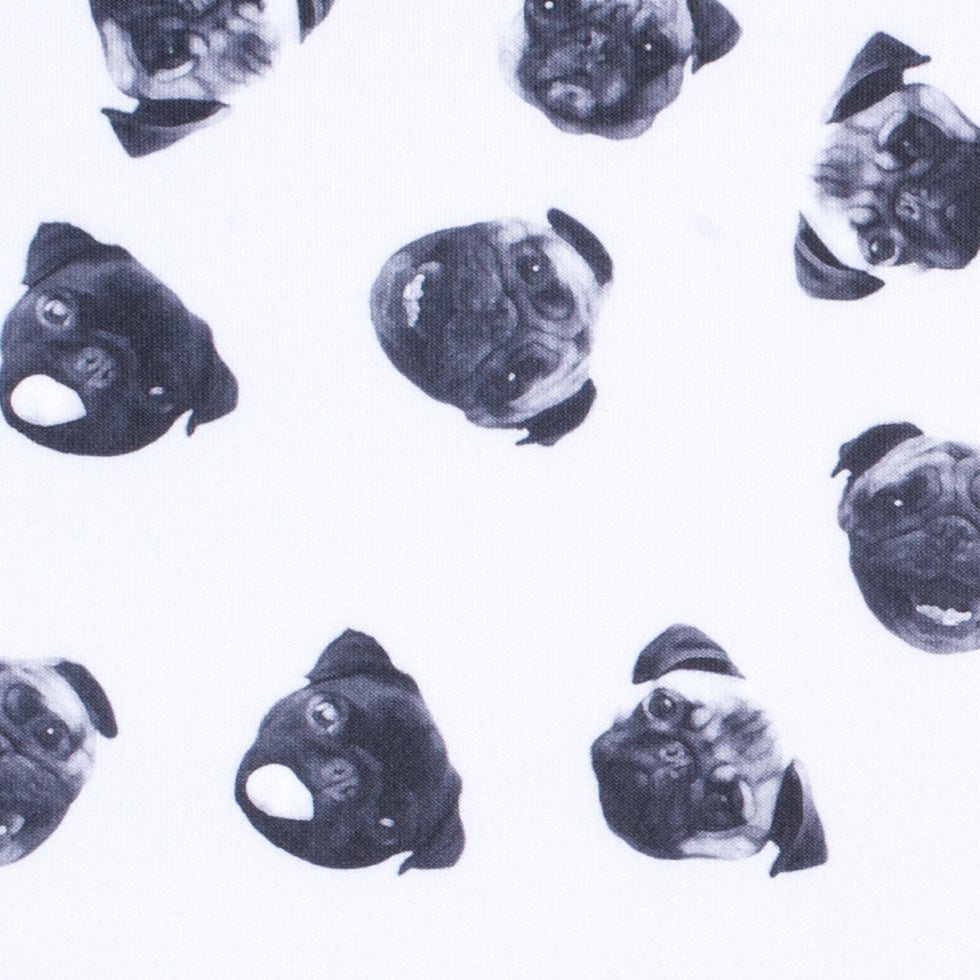 Black/White Digitally Printed Pugs Stretch Neoprene/Scuba Knit