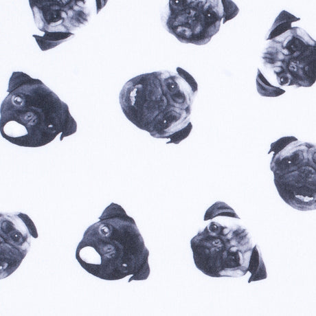Black/White Digitally Printed Pugs Stretch Neoprene/Scuba Knit