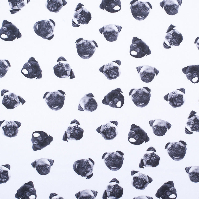 Black/White Digitally Printed Pugs Stretch Neoprene/Scuba Knit