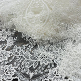 1 Yard Corded Bridal Lace Fabric Embroidered on 100% Polyester Net Mesh 54" Wide