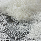 1 Yard Exquisite Corded Bridal Lace Fabric Embroidered on Polyester Net Mesh