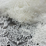 1 Yard Timeless Ivory Corded Bridal Lace Fabric Embroidered on Net Mesh 54 inch Width