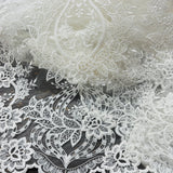 1 Yard Premium Corded Bridal Lace Fabric Embroidered on 100% Polyester Net Mesh White