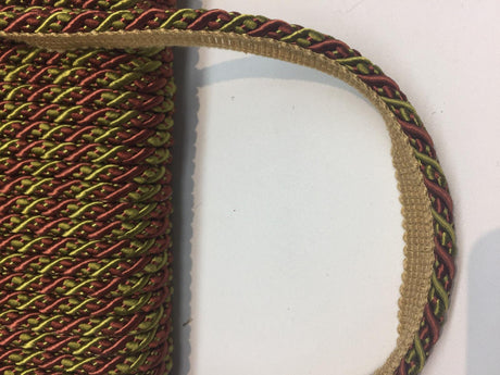 Green With Rust Trim Rope With Gimp Upholstery Fabric - Green With Rust Trim, 3/4" Width (10 Yards)
