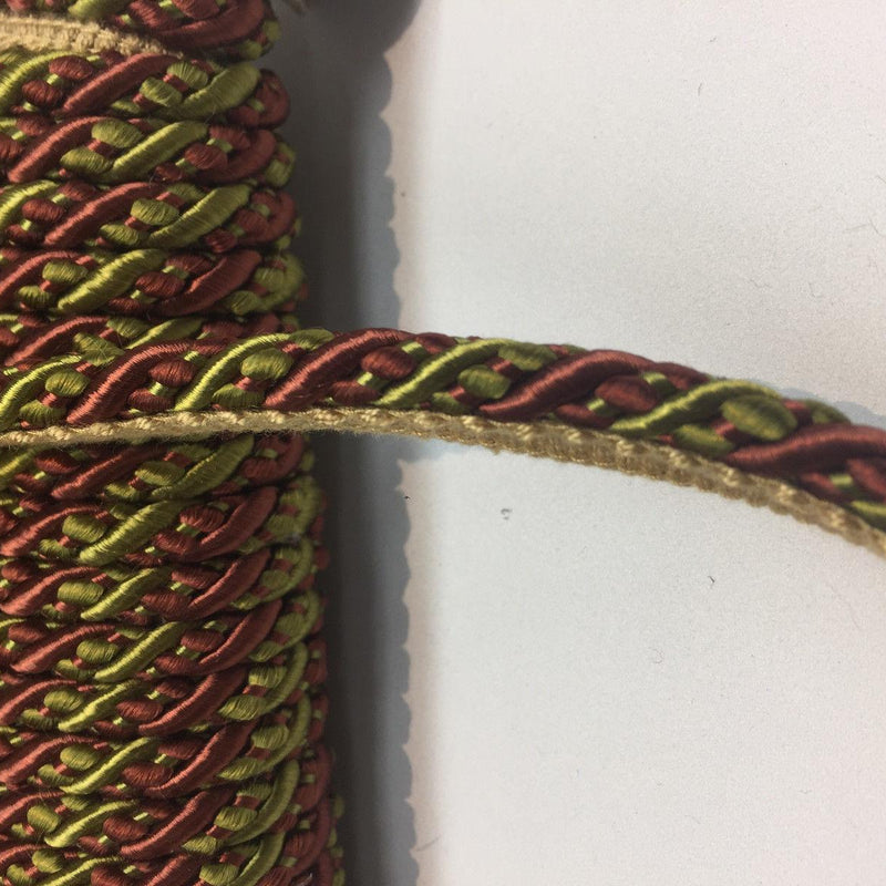 Green With Rust Trim Rope With Gimp Upholstery Fabric - Green With Rust Trim, 3/4" Width (10 Yards)