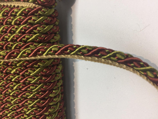 Green With Rust Trim Rope With Gimp Upholstery Fabric - Green With Rust Trim, 3/4" Width (10 Yards)
