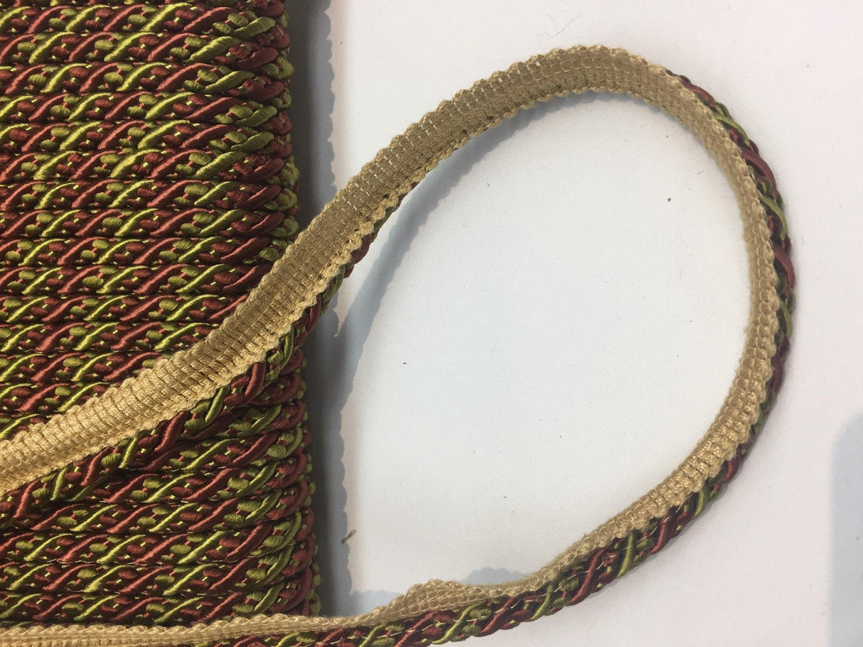Green With Rust Trim Rope With Gimp Upholstery Fabric - Green With Rust Trim, 3/4" Width (10 Yards)