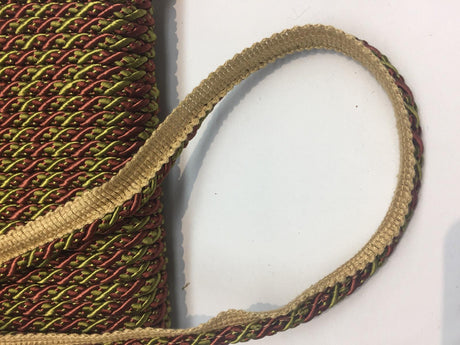 Green With Rust Trim Rope With Gimp Upholstery Fabric - Green With Rust Trim, 3/4" Width (10 Yards)