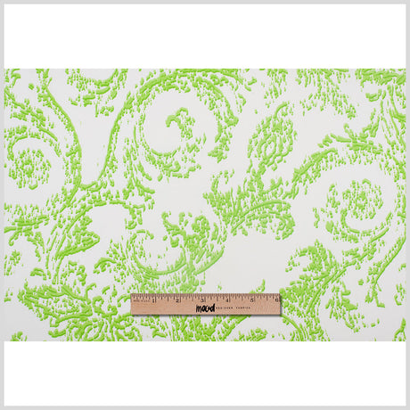 Lime Green and White Abstract Scroll Cotton Sateen Woven