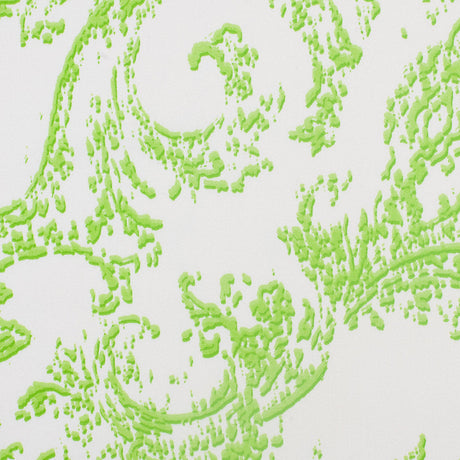 Lime Green and White Abstract Scroll Cotton Sateen Woven