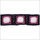 Black/Magenta/White Squares Crochet Lace Trim