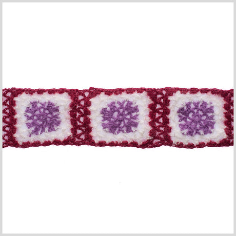 Red/White/Orchid Squares Crochet Lace Trim