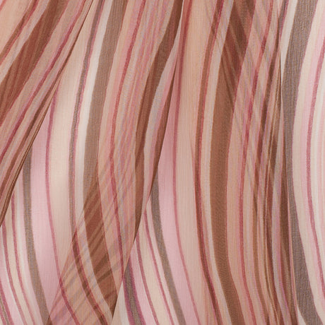 Pink Multicolor Striped Crinkled Silk Chiffon