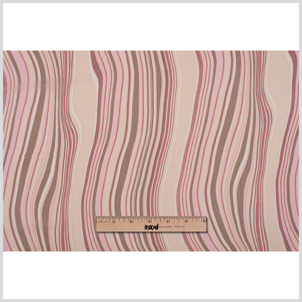 Pink Multicolor Striped Crinkled Silk Chiffon