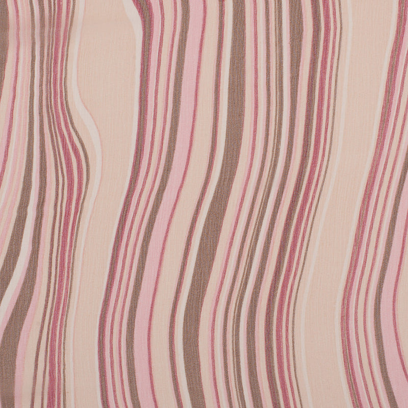 Pink Multicolor Striped Crinkled Silk Chiffon