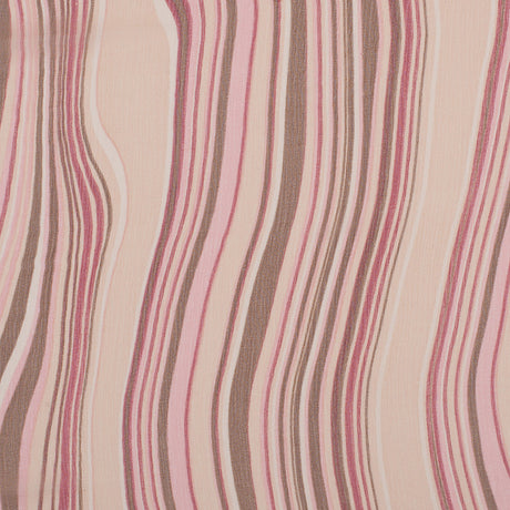 Pink Multicolor Striped Crinkled Silk Chiffon