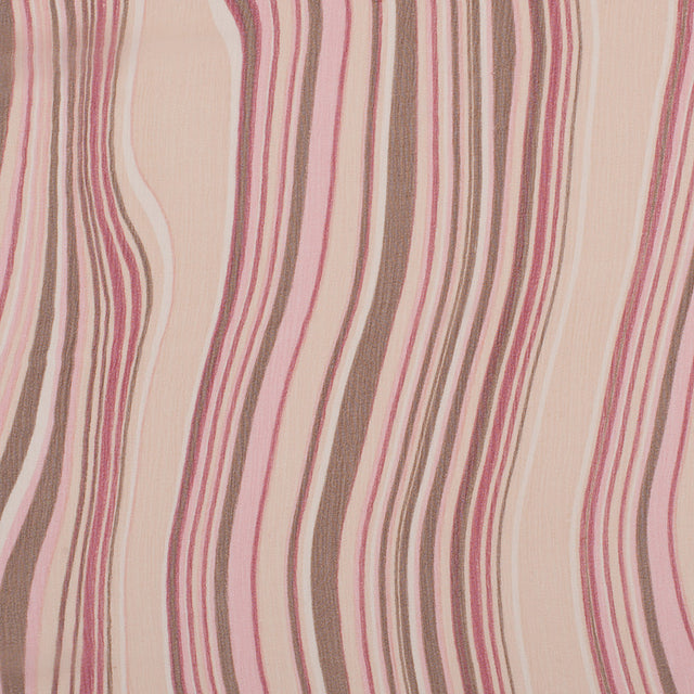 Pink Multicolor Striped Crinkled Silk Chiffon