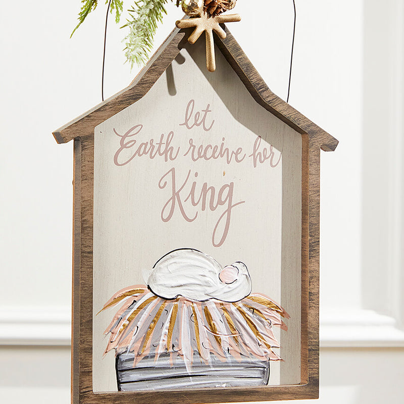 8" x 10.5" Creche "Let Earth Receive Her King" Wall Sign