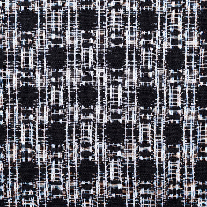 Black/White Open-Weave Checked Cotton Woven