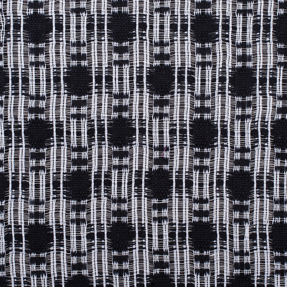 Black/White Open-Weave Checked Cotton Woven