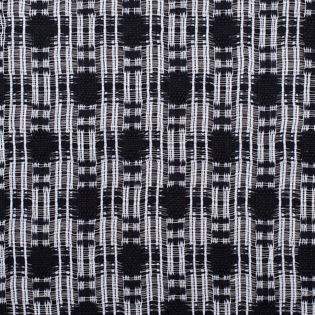 Black/White Open-Weave Checked Cotton Woven