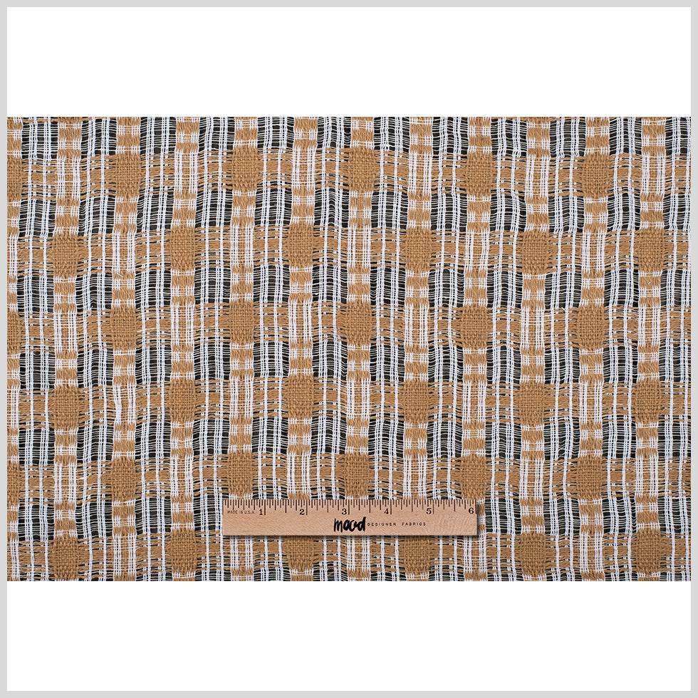 Goldstone/White Open-Weave Checked Cotton Woven