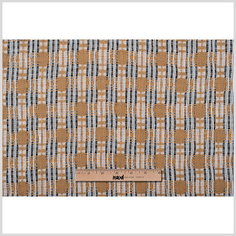 Goldstone/White Open-Weave Checked Cotton Woven