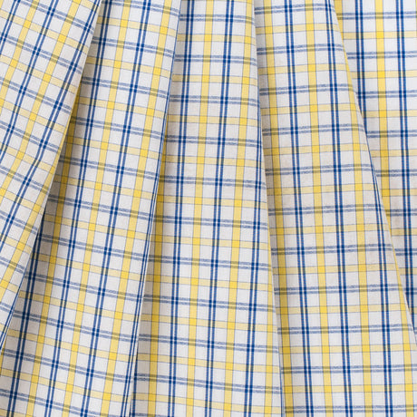 White/Primary Blue/Lemon Peel Plaid Cotton Shirting
