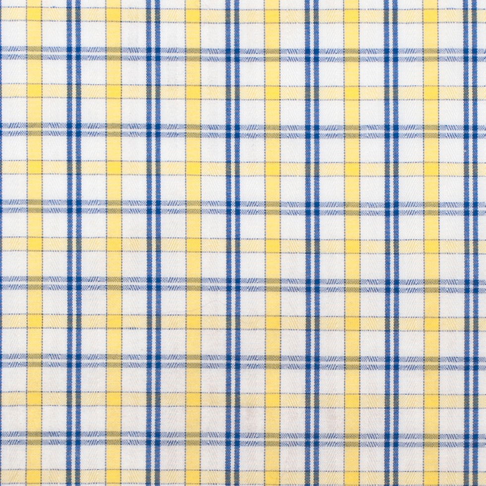 White/Primary Blue/Lemon Peel Plaid Cotton Shirting