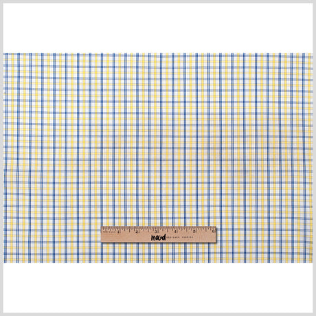 White/Primary Blue/Lemon Peel Plaid Cotton Shirting