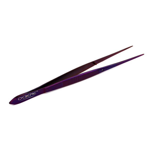 O'Creme Stainless Steel Purple Straight Fine Tip Tweezers, 6.25"