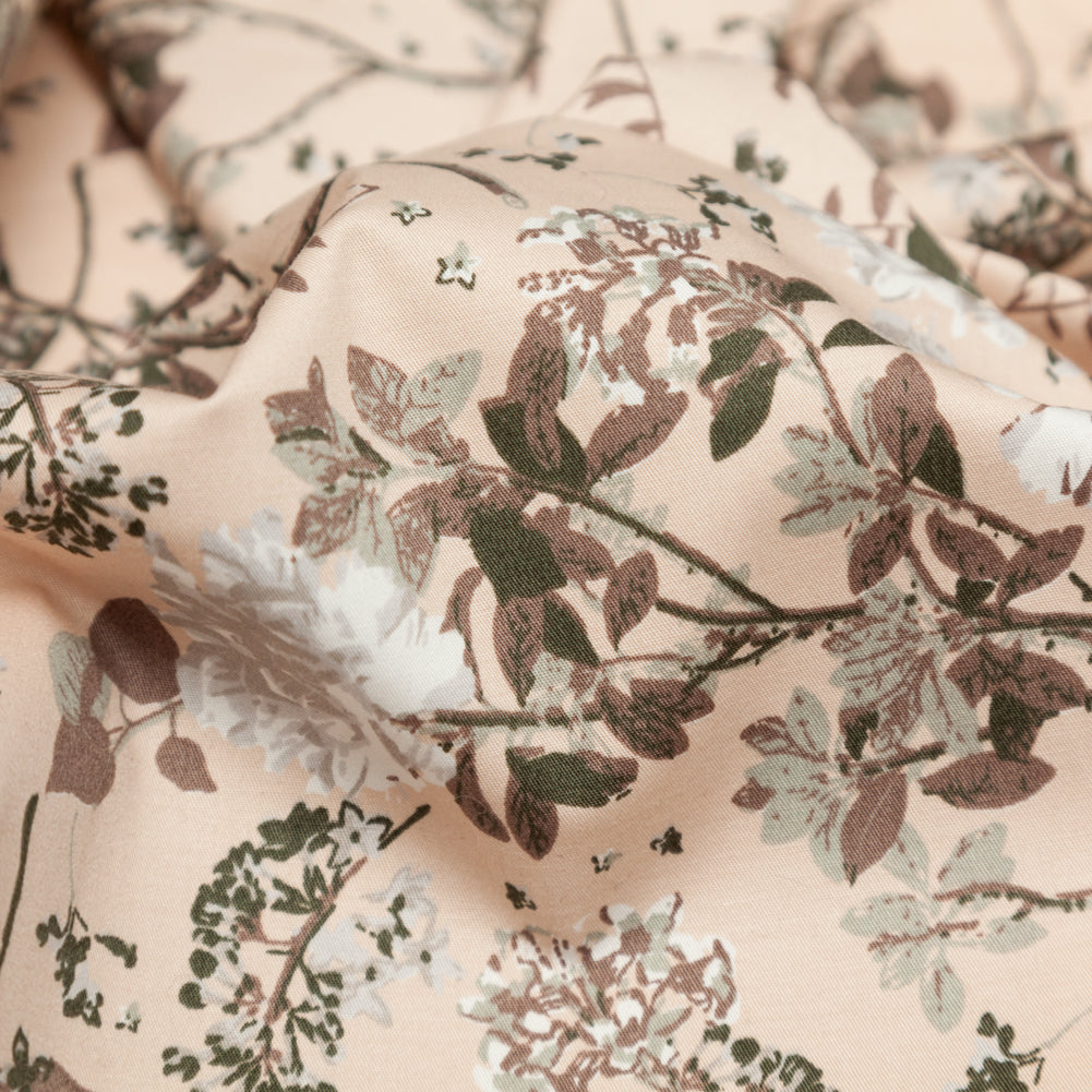 Sand/Ash/Olive Floral Stretch Combed Cotton Twill