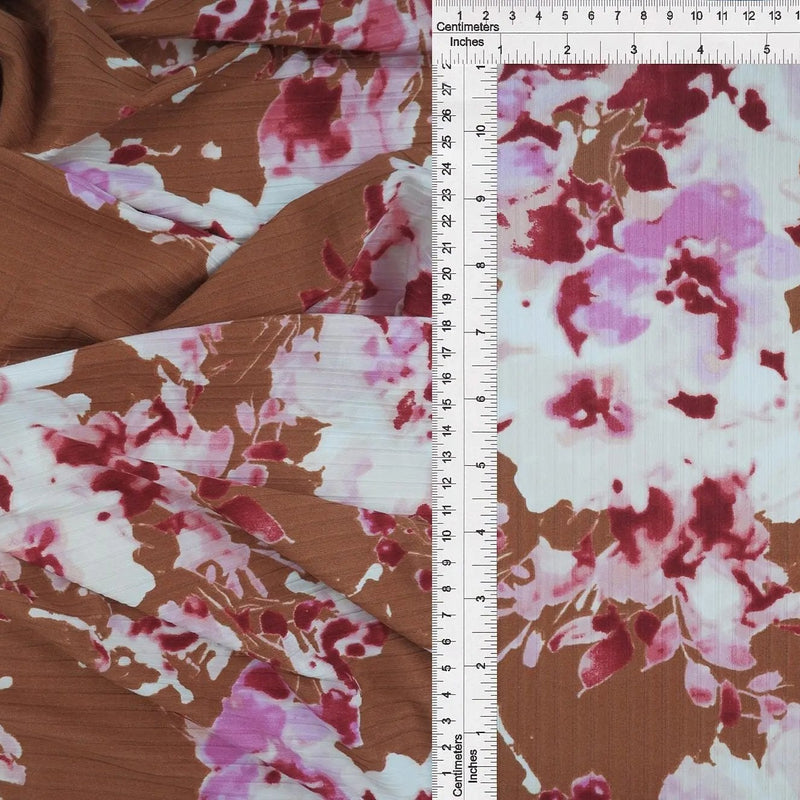 1 Yard 8×3 Yummy Rib Floral Print Fabric Soft Stretch Knit, 87% Polyester 13% Spandex & 58/60'' Wide