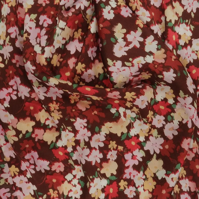 1 Yard Satin Floral Print Fabric Lightweight Woven Polyester, 57/58” Wide for Dresses & Decor