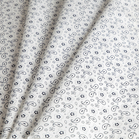 White/Navy Paisley Combed Cotton Sateen