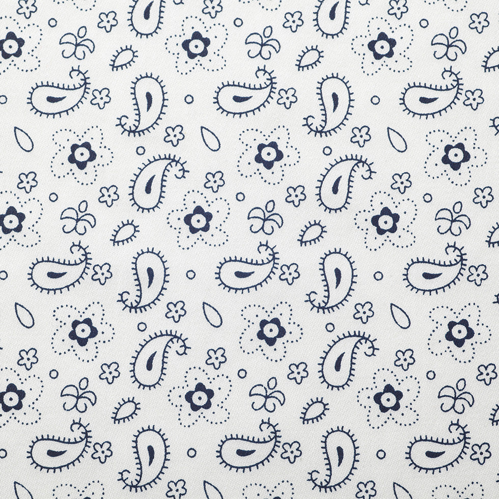 White/Navy Paisley Combed Cotton Sateen