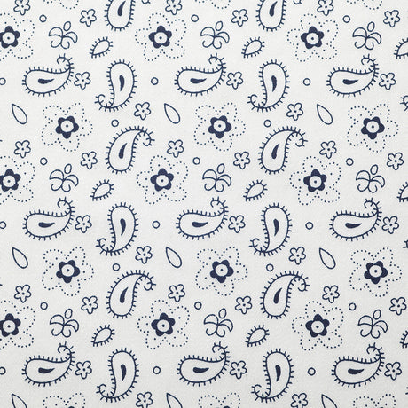 White/Navy Paisley Combed Cotton Sateen