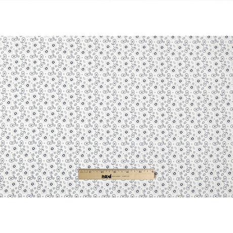 White/Navy Paisley Combed Cotton Sateen
